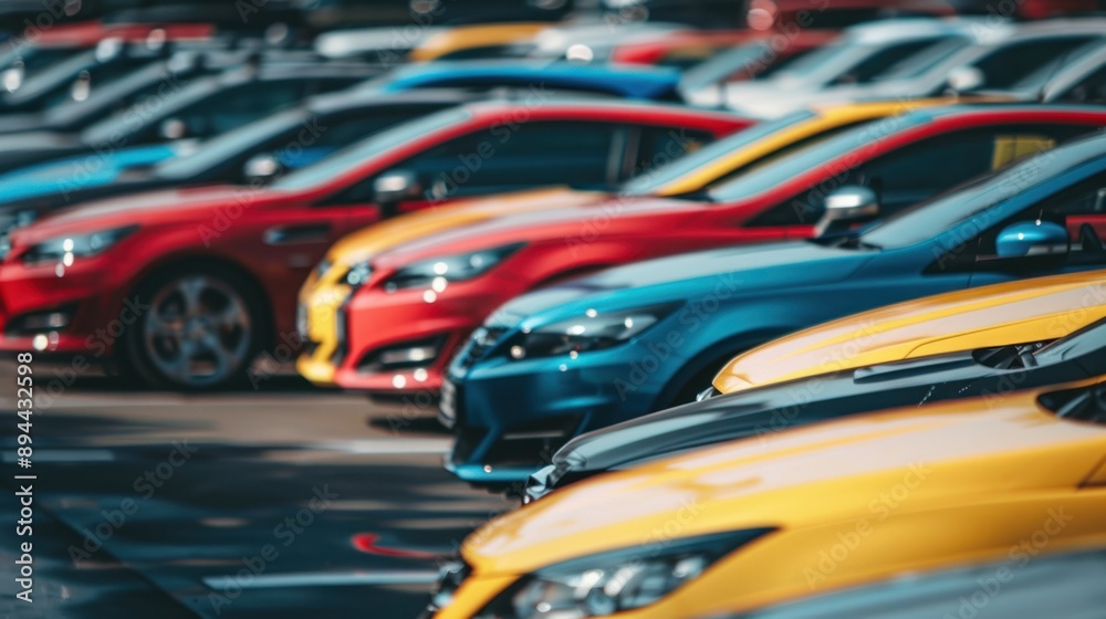 A row of colorful cars parked in a lot A row of colorful cars parked in a lot