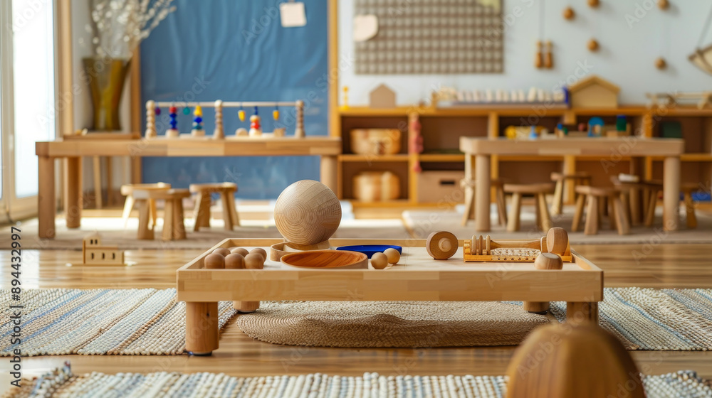 Montessori classroom materials for children, showcasing various educational tools designed to foster independent learning and hands-on experiences. Montessori classroom materials for children, showcasing various educational tools designed to foster independent learning and hands-on experiences.