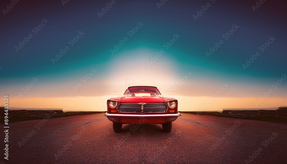 red classic car facing the camera, minimalist, deadpan, banal, cool, clinical, urban, iconic, conceptual, subversive, sparse, restrained, symbol red classic car facing the camera, minimalist, deadpan, banal, cool, clinical, urban, iconic, conceptual, subversive, sparse, restrained, symbol