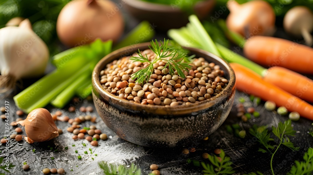 Lentils are carefully poured into a ceramic bowl picture Lentils are carefully poured into a ceramic bowl picture