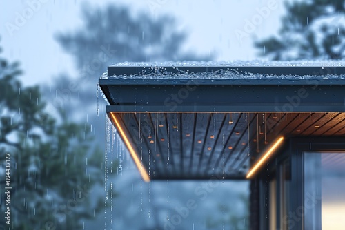 ai generative rainwater on the roof of a modern minimalist house