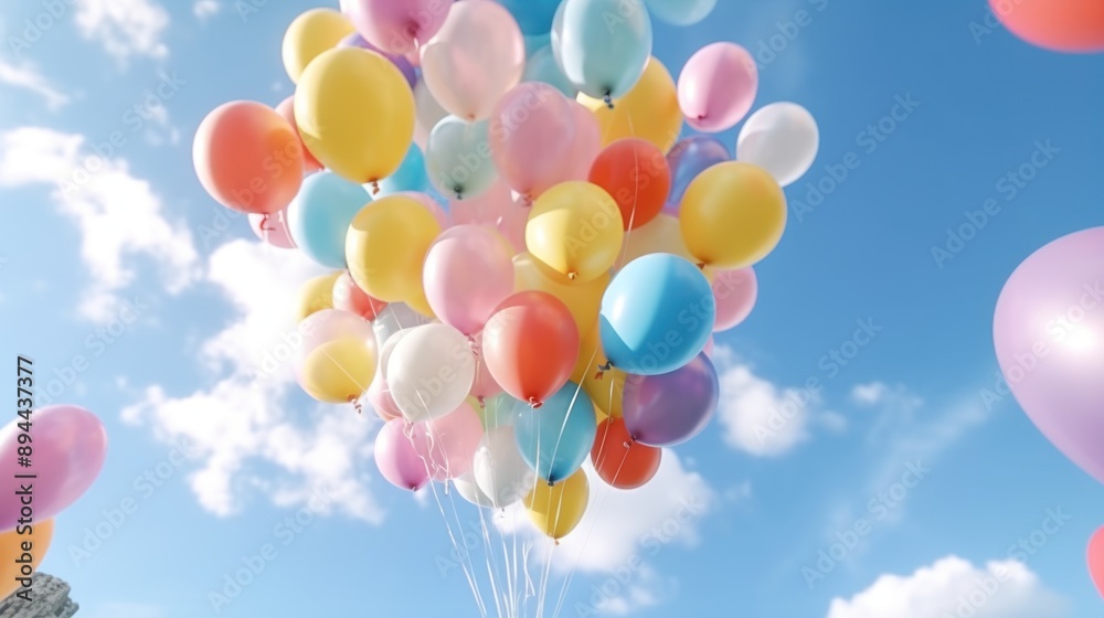 Colorful Balloons Floating in a Blue Sky Colorful Balloons Floating in a Blue Sky