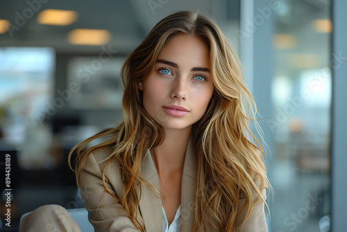 Wallpaper Mural A stylish businesswoman in a business outfit,     spacious office, waiting for a meeting with an investor Torontodigital.ca