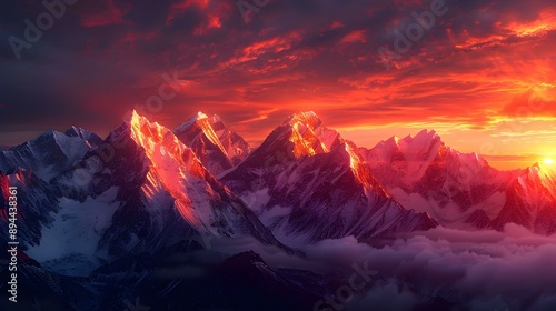 Mountain peaks at sunset are immersed image