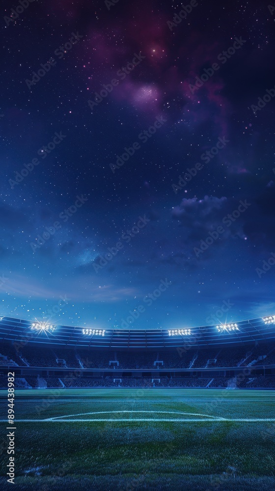 Stadium under stars at night with illuminated field view Stadium under stars at night with illuminated field view