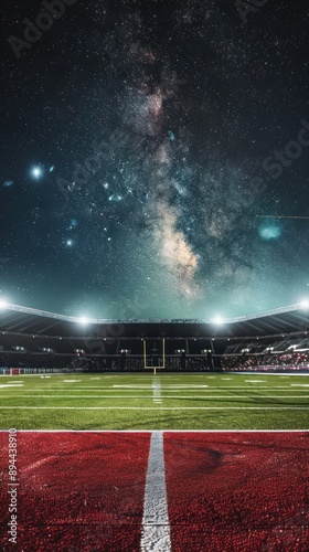 Football Field Illuminated under Vibrant Star-Filled Sky