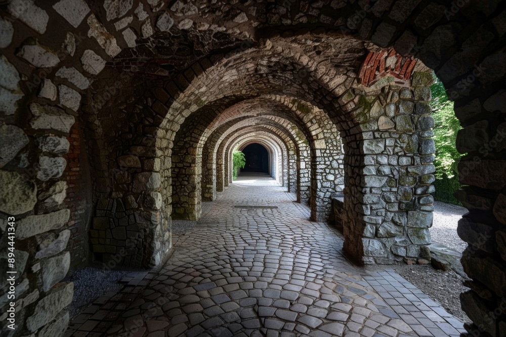 Obraz premium Echoes in a natural corridor with intricate stone textures highlight the interplay between sound and environment in a unique geological setting.