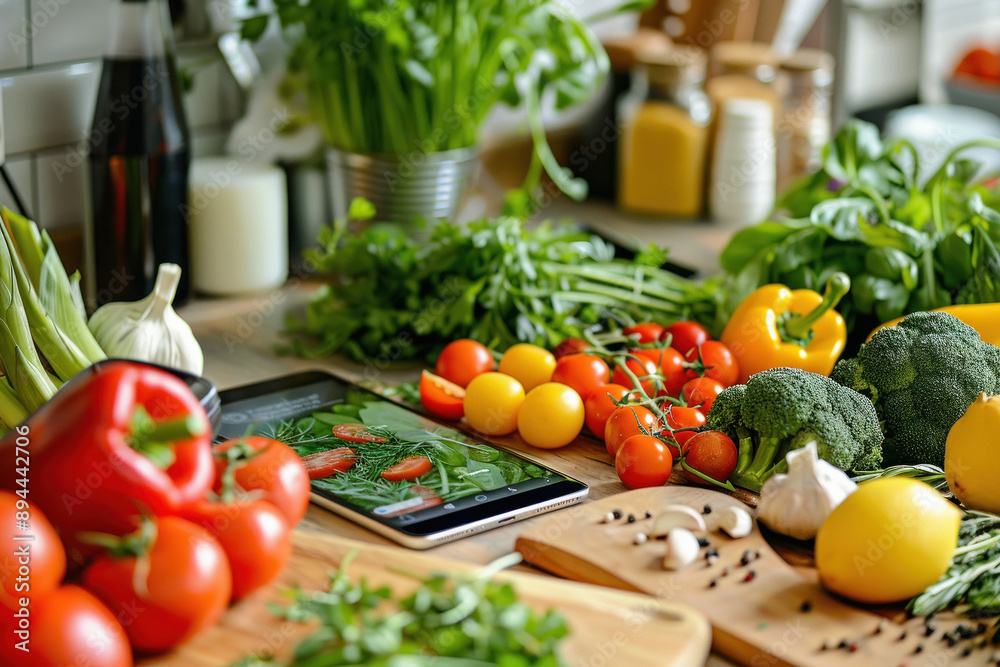 Various vegetables with a smartphone Various vegetables with a smartphone