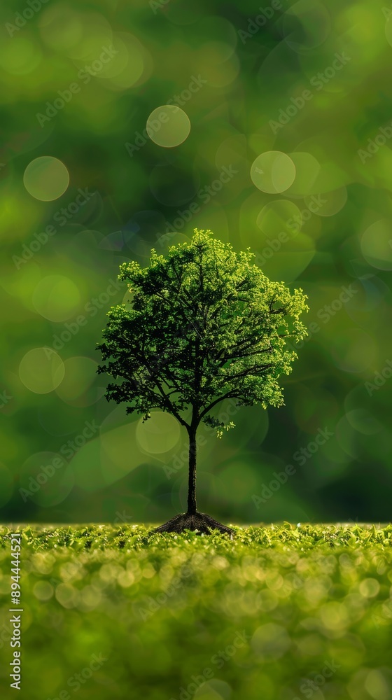 A Tree against Green Background with Copy Space A Tree against Green Background with Copy Space