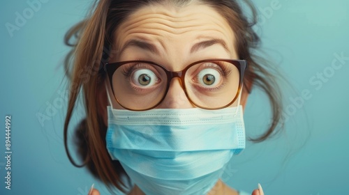 Woman in a Face Mask With a Surprised Expression