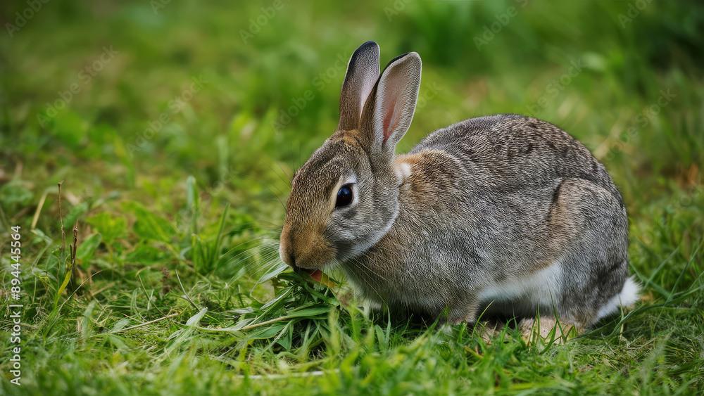 Brown rabbit eating fresh green grass in a meadow. Brown rabbit eating fresh green grass in a meadow.