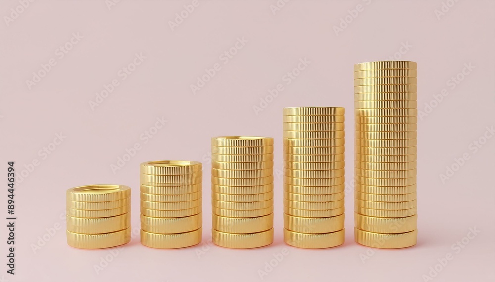 Closeup of Stack golden coins on white background with earning profit concept. Gold coins or currency of business. 3D rendering. Closeup of Stack golden coins on white background with earning profit concept. Gold coins or currency of business. 3D rendering.