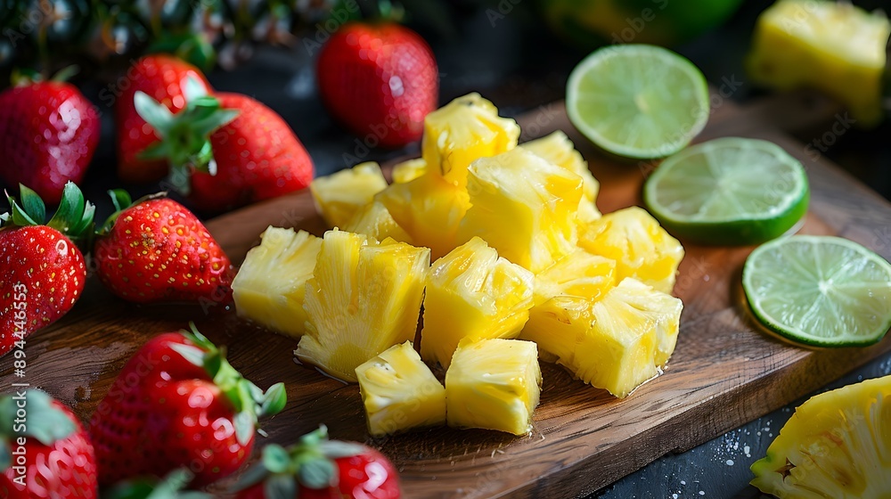 Pineapple cut into cubes and neatly laid image Pineapple cut into cubes and neatly laid image