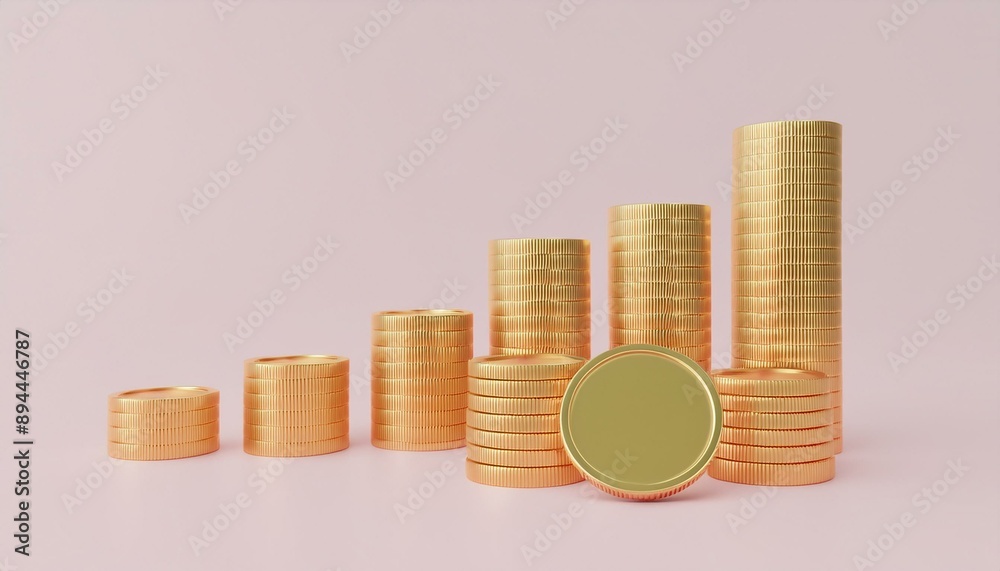 Closeup of Stack golden coins on white background with earning profit concept. Gold coins or currency of business. 3D rendering. Closeup of Stack golden coins on white background with earning profit concept. Gold coins or currency of business. 3D rendering.