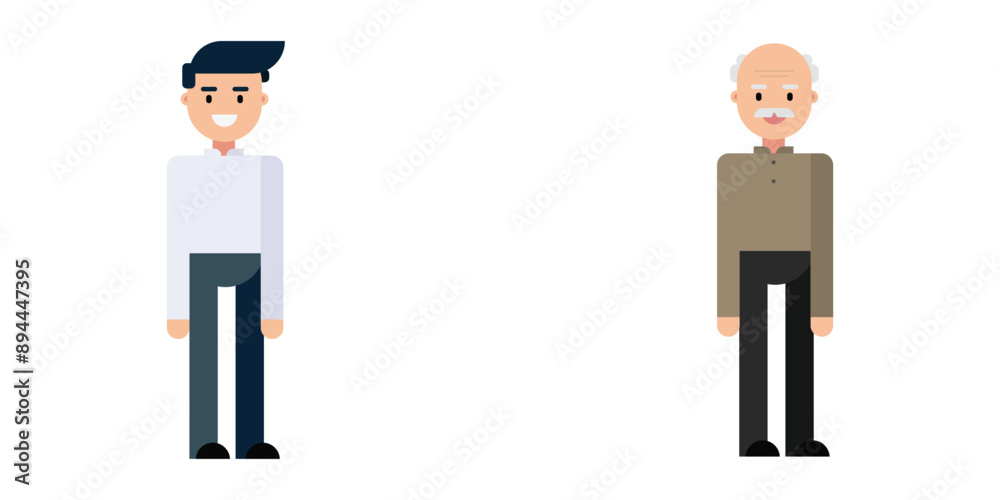 Obraz premium A man and old man happy smiling. Flat design, isolated on white background. Vector