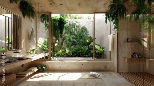 Bathroom with natural materials such as wood