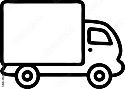 A monochrome delivery truck icon on white background