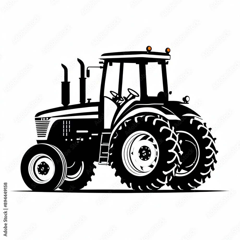 Black and White Silhouette of Tractor Equipment Black and White Silhouette of Tractor Equipment