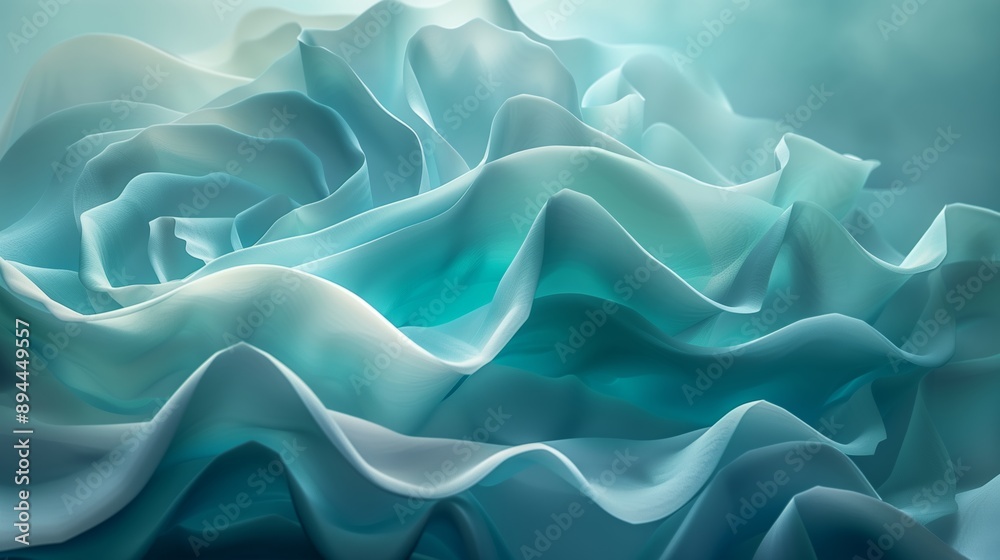 Minimalist Poster with 3D Fluid Lines in Blue and Teal