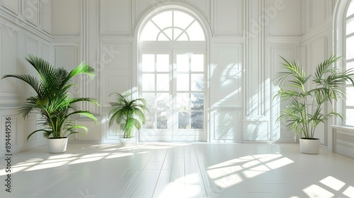 Minimalist Interior Design with Sunlight Streaming Through a Large Window