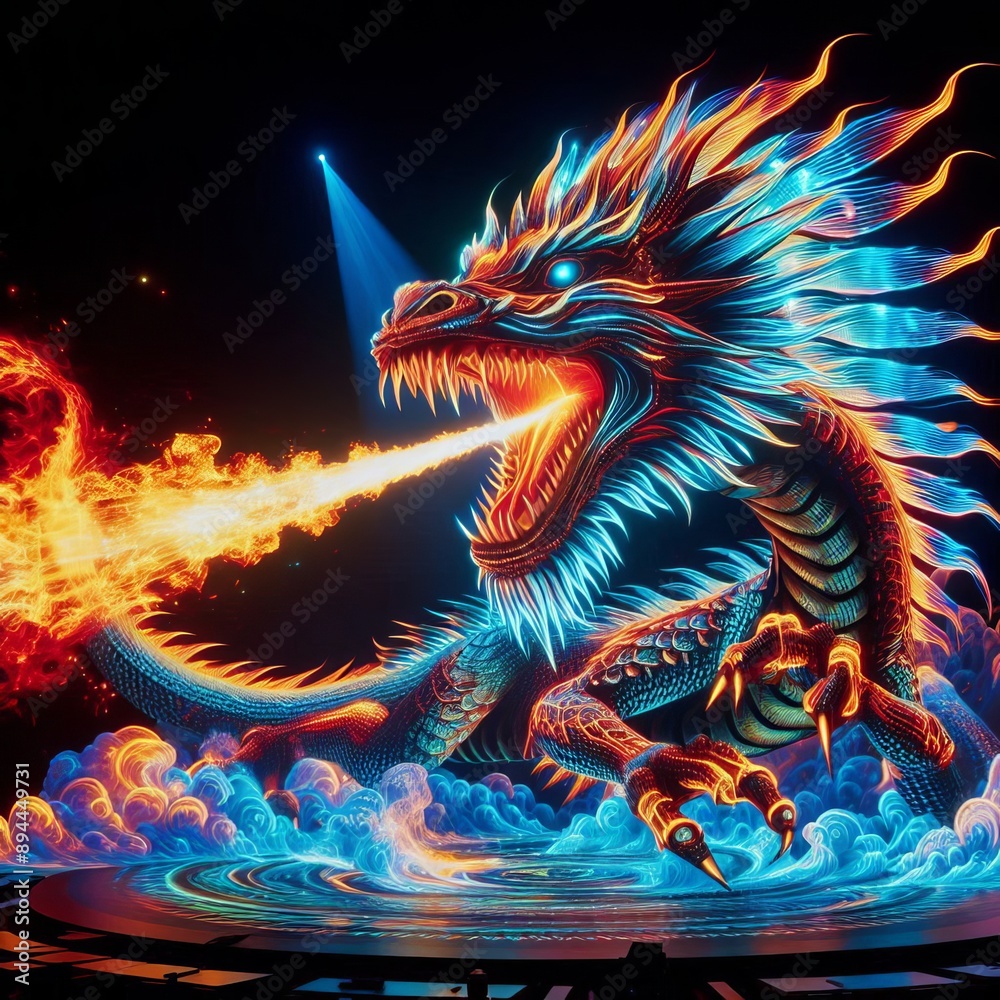 23 6. A holographic representation of a roaring dragon, with fie 23 6. A holographic representation of a roaring dragon, with fie
