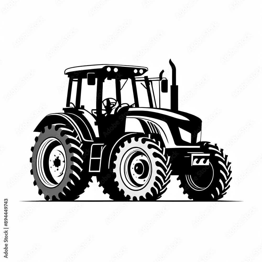 Agricultural Machinery Silhouette Artwork in Black and White