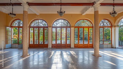 Greek inspired interior with marble columns  colonnade representing tradition and strength photo