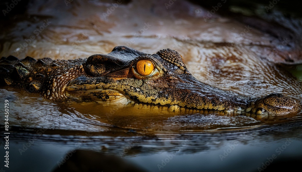 A close-up of a saltwater crocodile's scaly skin and piercing yellow eyes A close-up of a saltwater crocodile's scaly skin and piercing yellow eyes