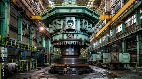 Massive hydraulic press in a manufacturing plant