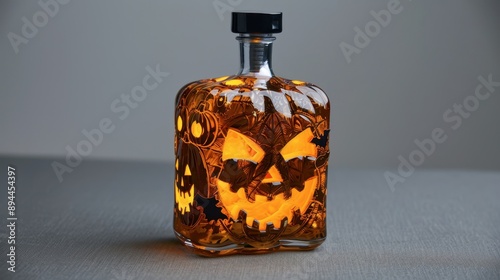 1. Halloween-themed bottle with intricate pumpkin carvings, glowing from within, beautiful and unique, perfect for display