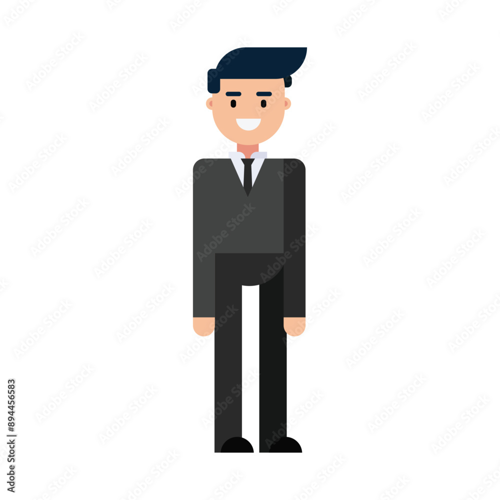 Male character in a business suit is standing. Flat design, isolated on white background. Vector illustration Male character in a business suit is standing. Flat design, isolated on white background. Vector illustration