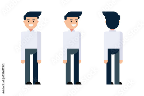 Set office man wear white shirt character vector design. Presentation in front, side, back. Vector illustration