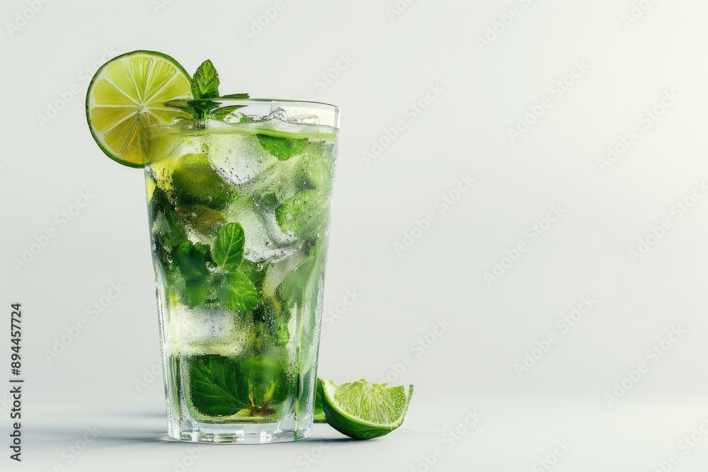 Glass of Mojito cocktail isolated on white background