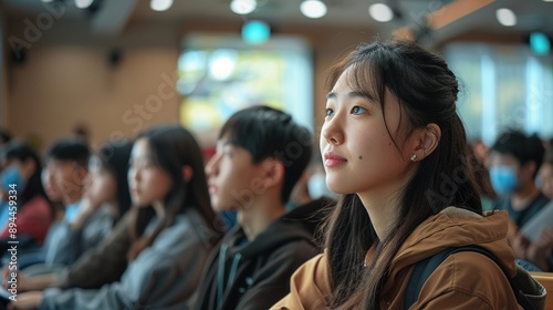 A group of people are sitting in a classroom