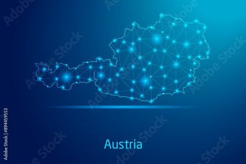 Austria map - concept of communication technology, graphic of low poly.