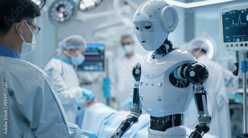 Advanced Robotic Surgery in a Futuristic Hospital Operating Room with AI and Robotics in Healthcare