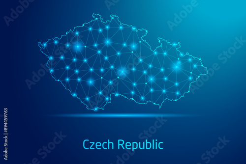 Czech Republic map - concept of communication technology, graphic of low poly.
