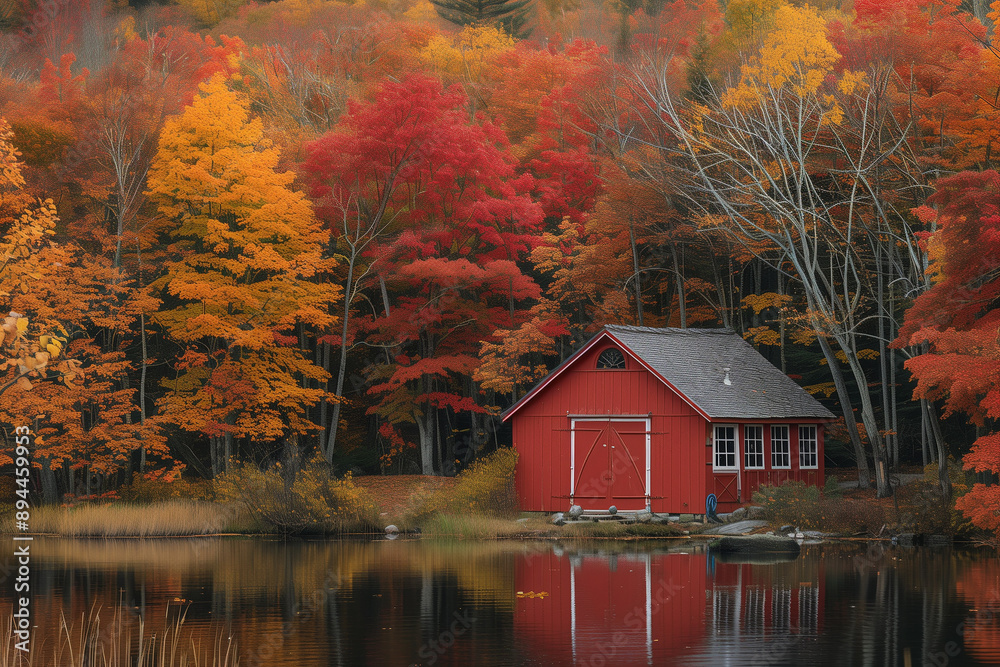 Fototapeta premium Exploring the scenic beauty of New Englands fall foliage during a September road trip