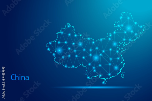 China map - concept of communication technology, graphic of low poly.