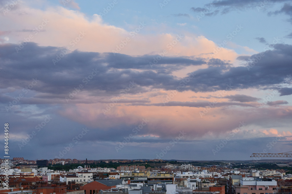 Colorful clouds in the sky of the city of Madrid Colorful clouds in the sky of the city of Madrid