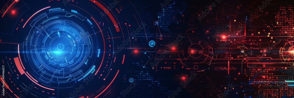 Obraz premium Futuristic digital interface features red and blue elements glowing, exemplifying advanced technology