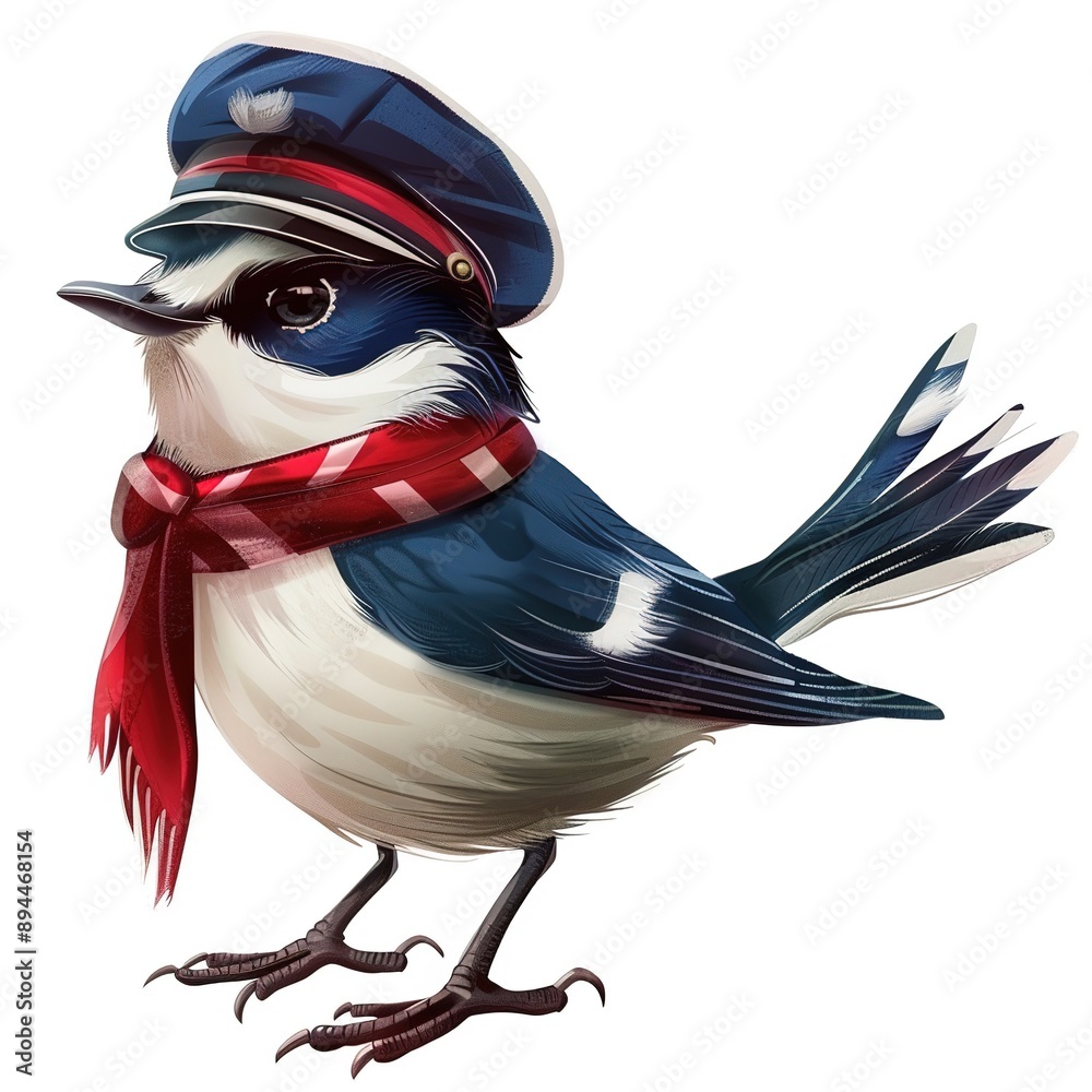 Naklejka premium Warbler Nautical animal fashion cartoon isolated whitebackground 16:9