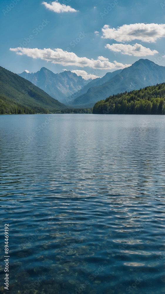 Obraz premium Lake with mountains against blue sky