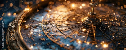 A close-up of a beautifully crafted astrolabe with intricate details, illuminated by a warm, glowing light, symbolizing exploration and discovery.