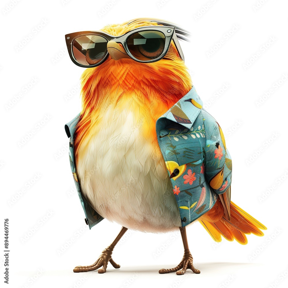 Fototapeta premium Warbler Global Fusion animal fashion cartoon isolated whitebackground 16:9