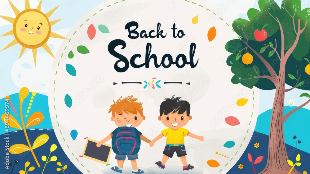 back to school concept with colorful theme kids student in cartoon style on white background back to school concept with colorful theme kids student in cartoon style on white background