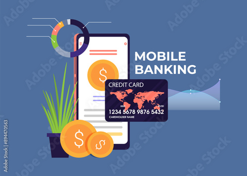 Flat design vector colored illustration concept for mobile banking and online payment isolated on bright background