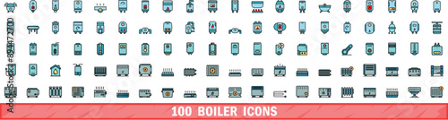 100 boiler icons set. Color line set of boiler vector icons thin line color flat on white
