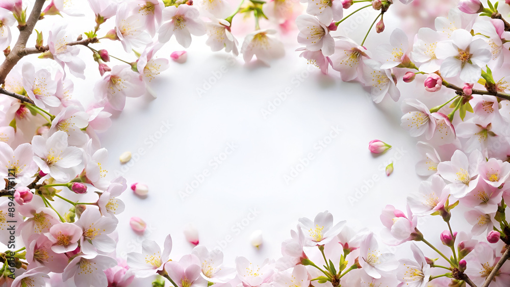Obraz premium Sakura flowers around white background.