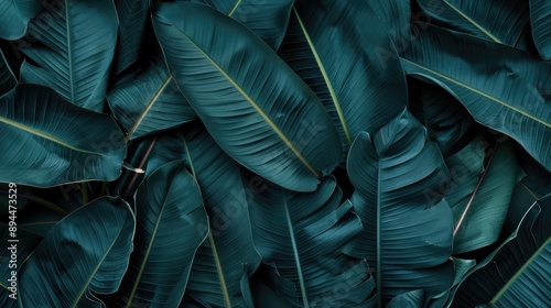 Elegant tropical banana leaf texture, vintage tones, dark foliage, ecological aesthetic